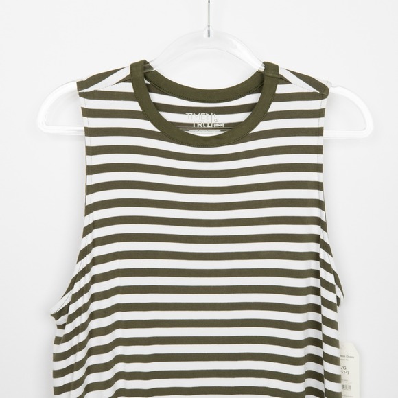 Time and Tru Olive Green Striped Tank Dress Sleeveless Casual Relaxed Fit Size L - Picture 5 of 9